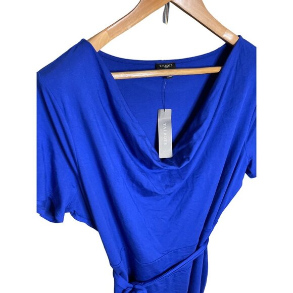 Talbots NWT Blue Draped Neck Belted Flowy Dress Sz 1X - Picture 3 of 10